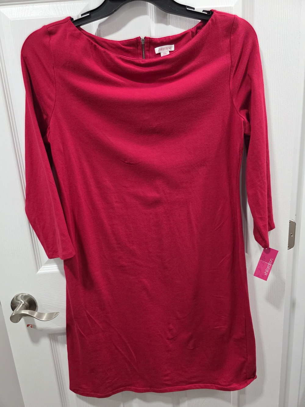 Xhilaration Hot Pink Long Sleeve Boatneck Sheath Dress